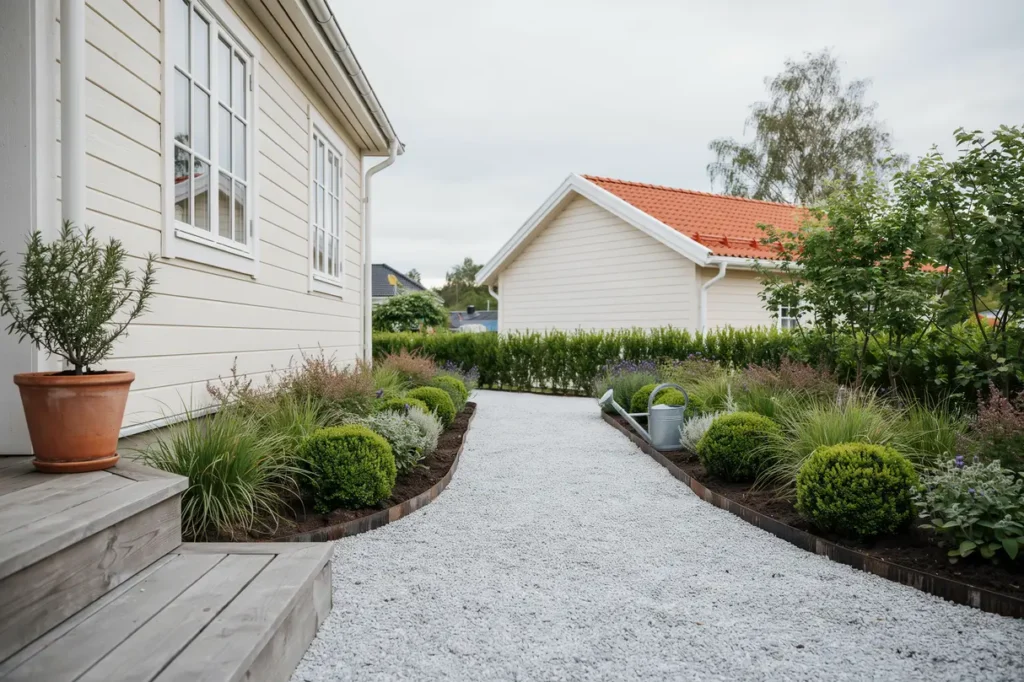 anl ggning av grusad g ng och planteringsytor i bromsten